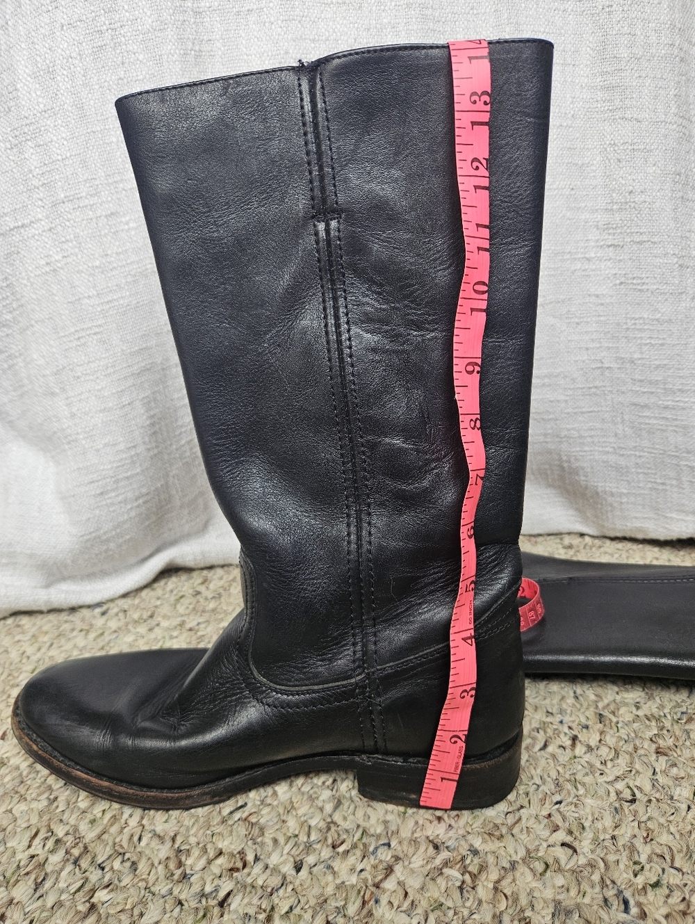 Frye Tall Black Leather Riding Boots Almond Toe Low Heel 4001 Mexico Classic - Picture 11 of 13